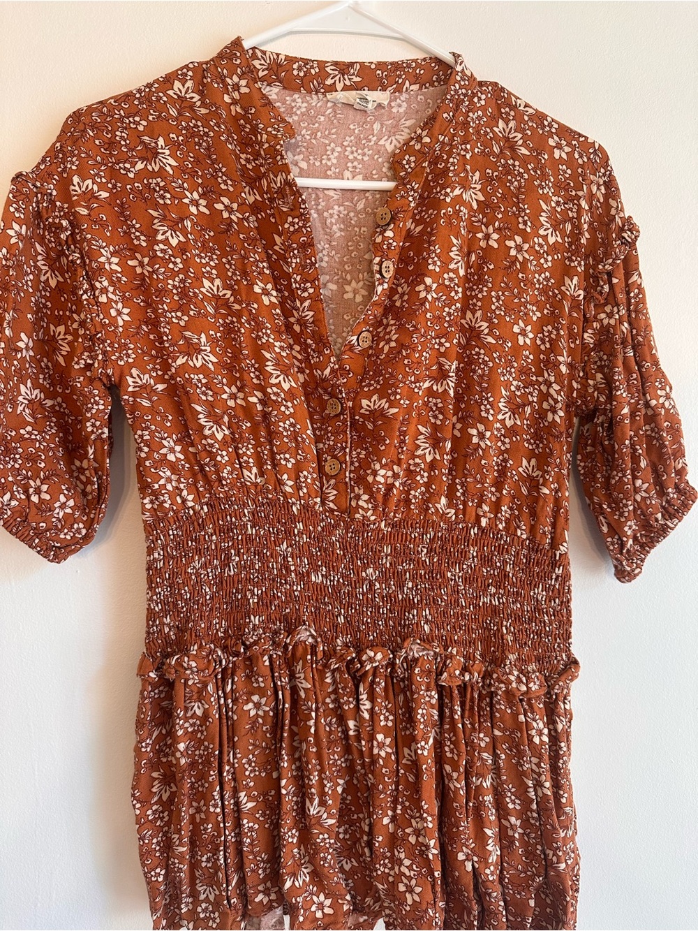 Jessica Simpson Floral Smocked Waist Peplum Top Large Rust Boho